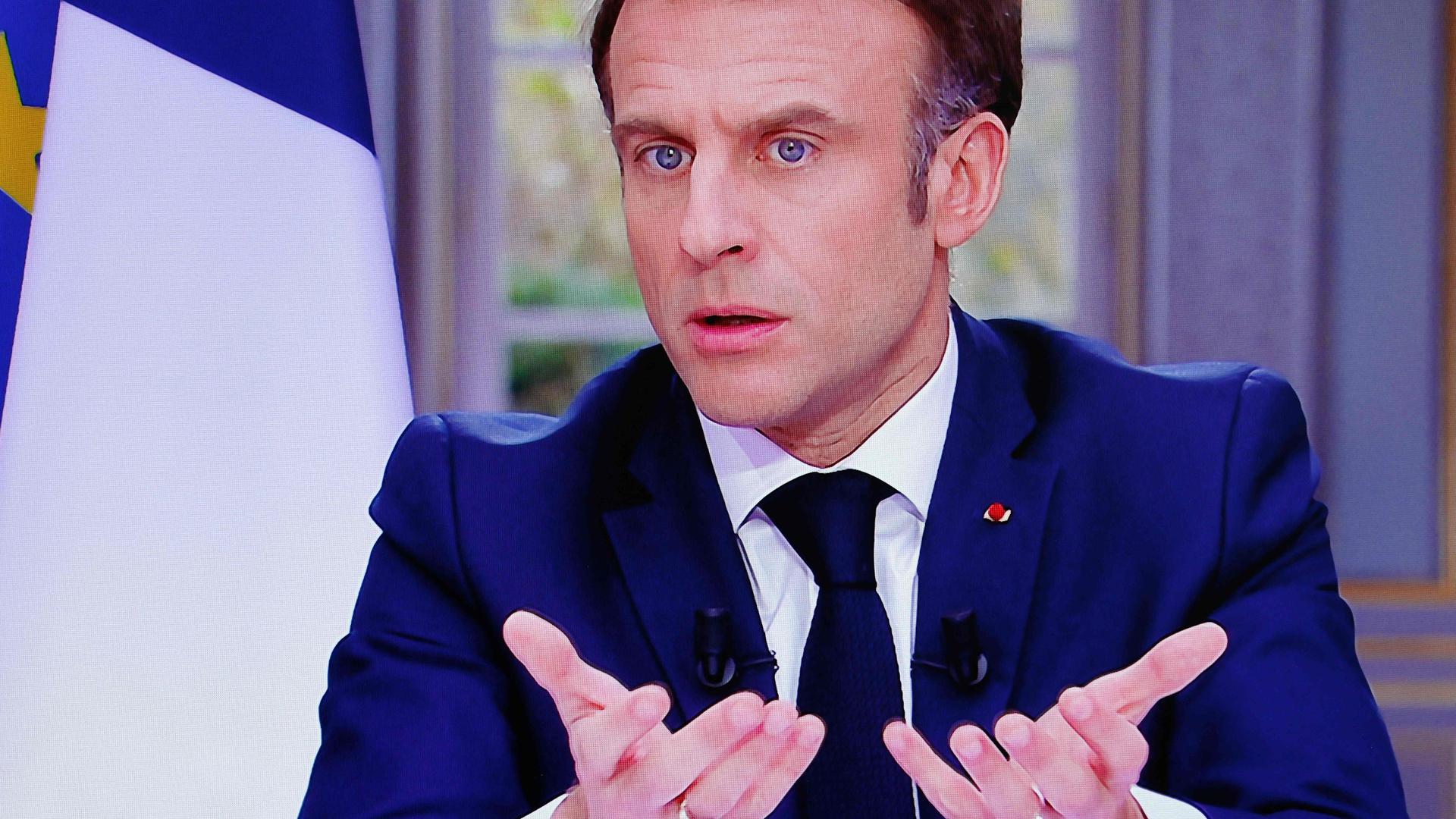 Le président de la République Emmanuel Macron ce jeudi, lors de son interview télévisée sur TF1 et France 2.