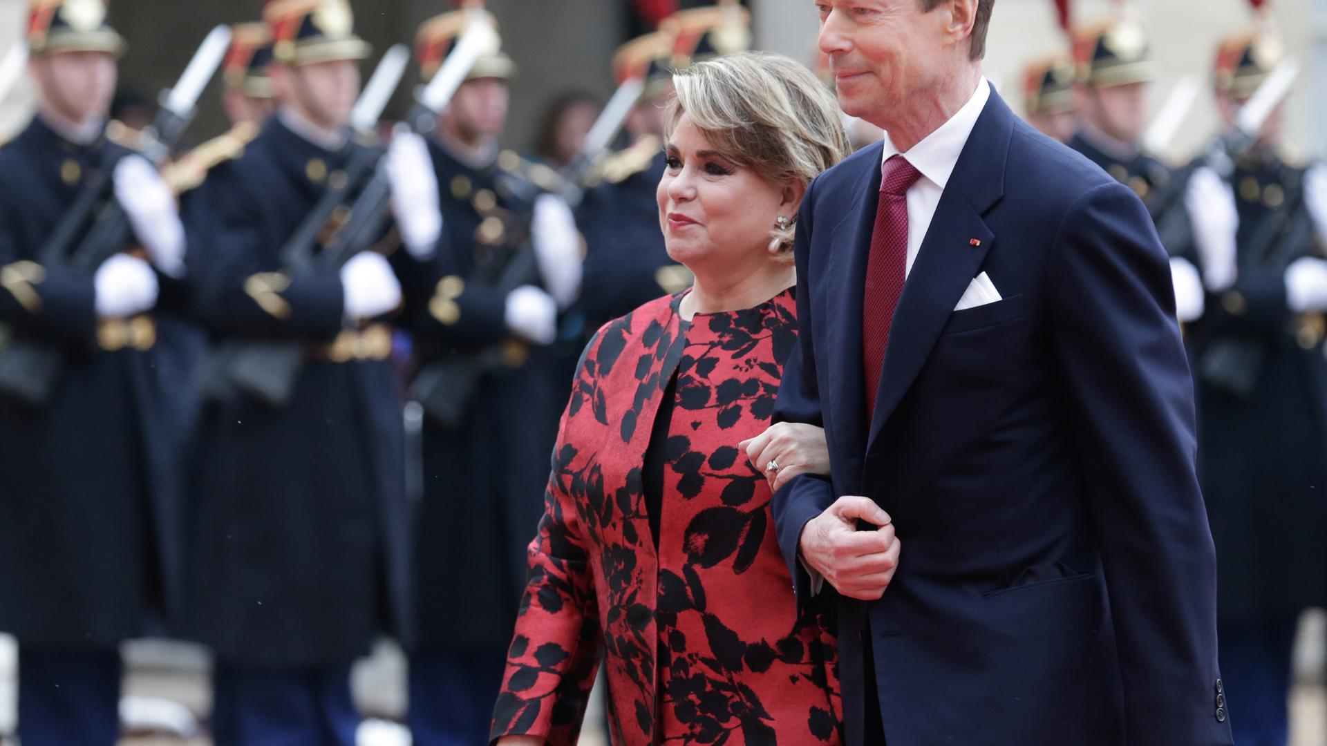 Le Grand-Duc Henri et la Grande Duchesse Maria Teresa arrivent au Palais de l'Elysée avec le Président Francais Emmanuel Macron et son épouse Brigitte Macron, à Paris, France, le 19 Mars 2018 . Photo: Chris Karaba