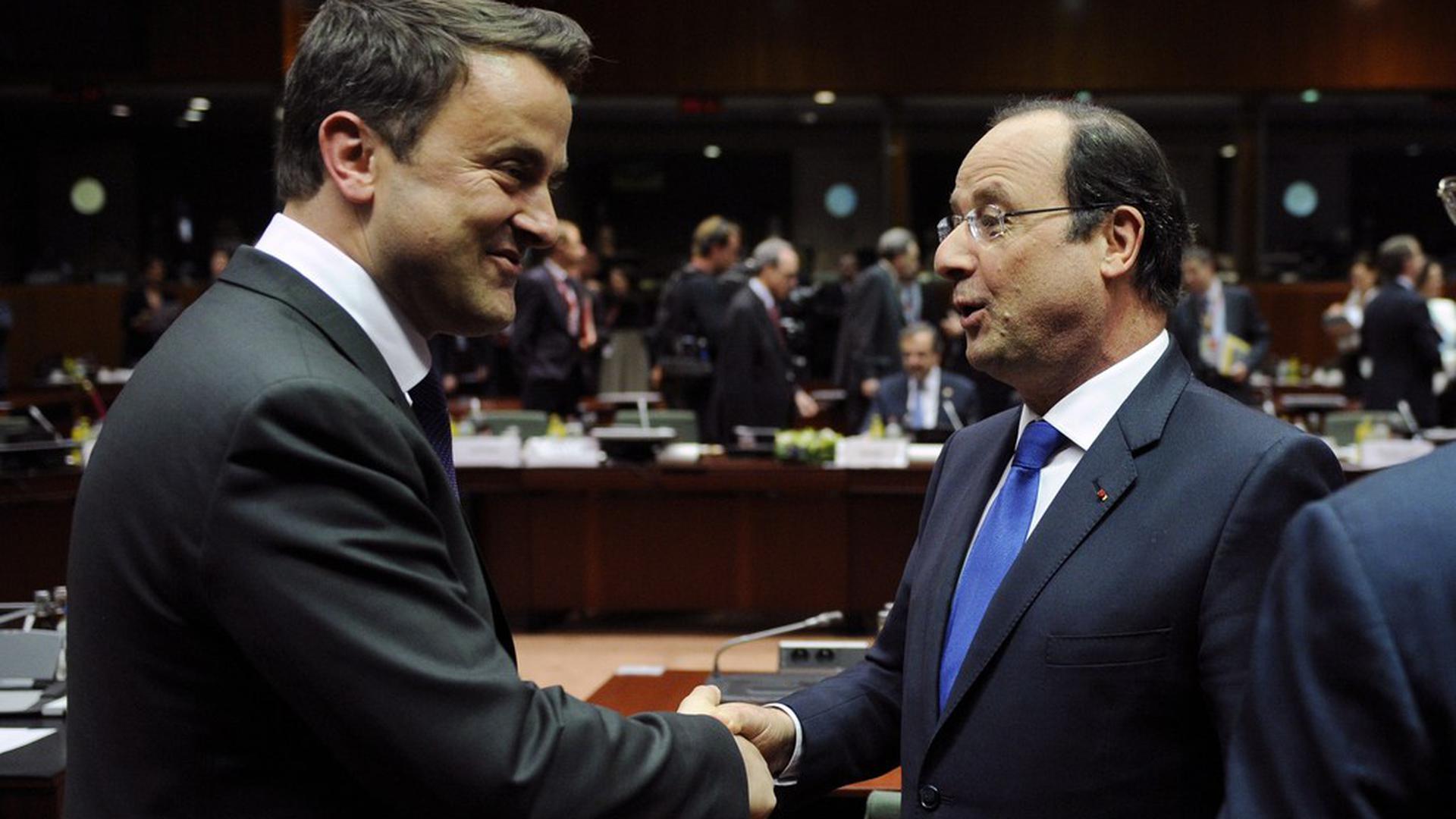 Xavier Bettel et François Hollande lors du Conseil européen des 20 et 21 mars 2014
