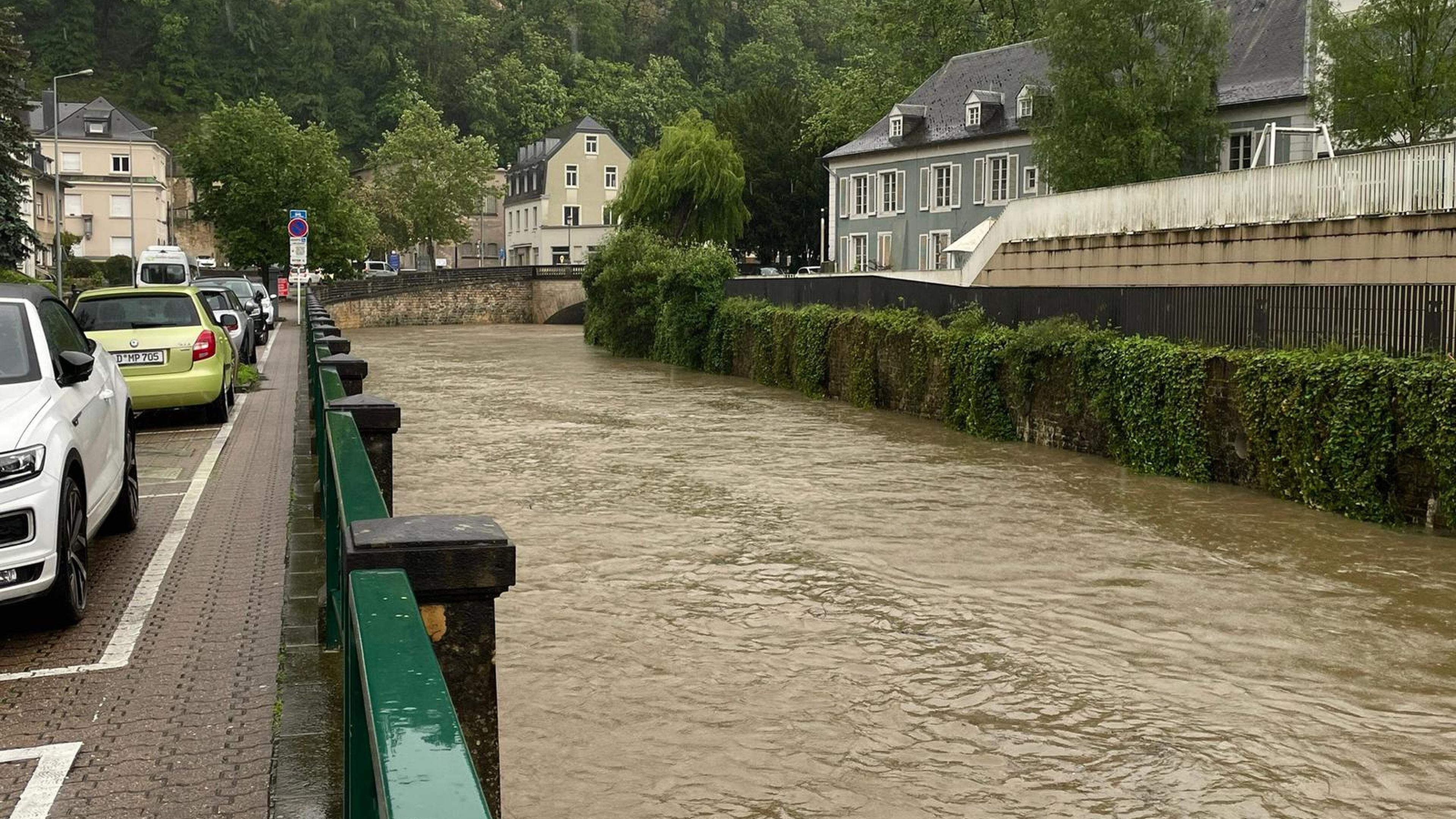 Rising water levels seen along the Alzette at Clausen on Friday