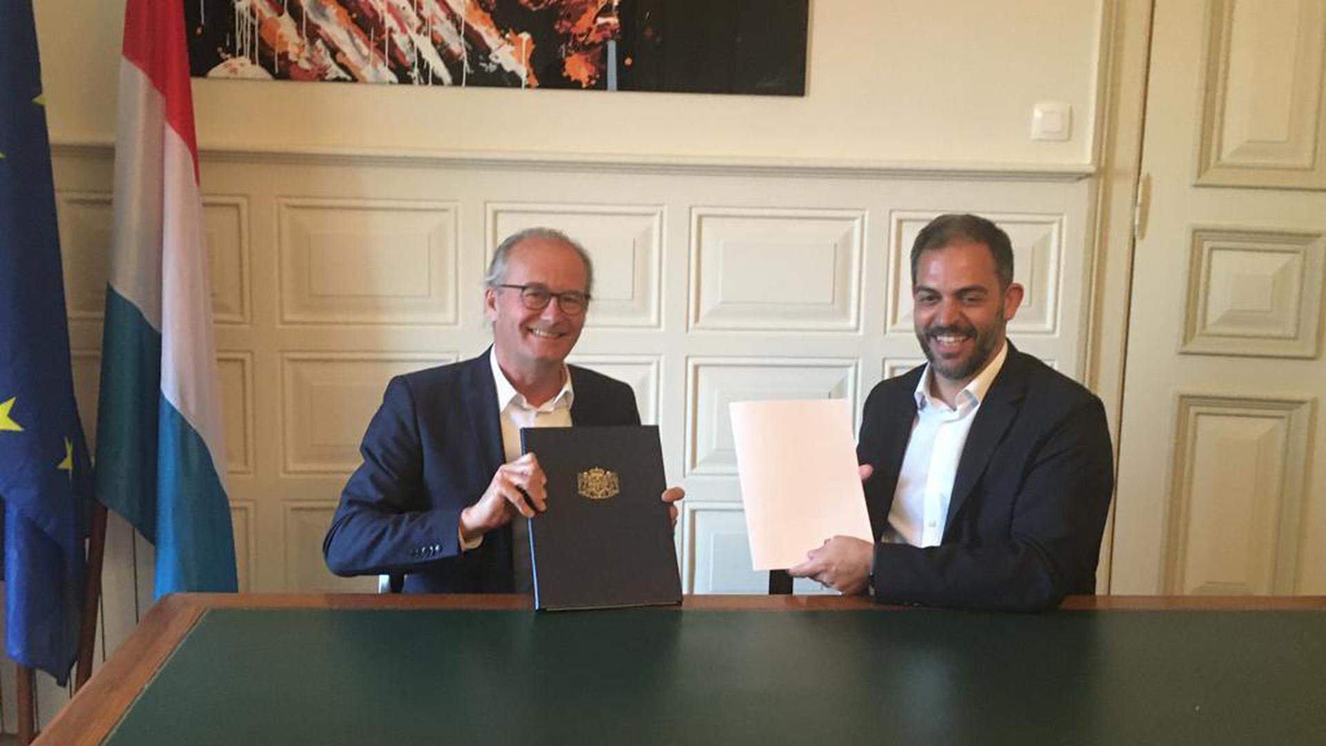 (de g. à dr.) Claude Turmes, ministre de l'Énergie ; Duarte Cordeira, ministre de l'Environnement et de l'Action climatique du Portugal