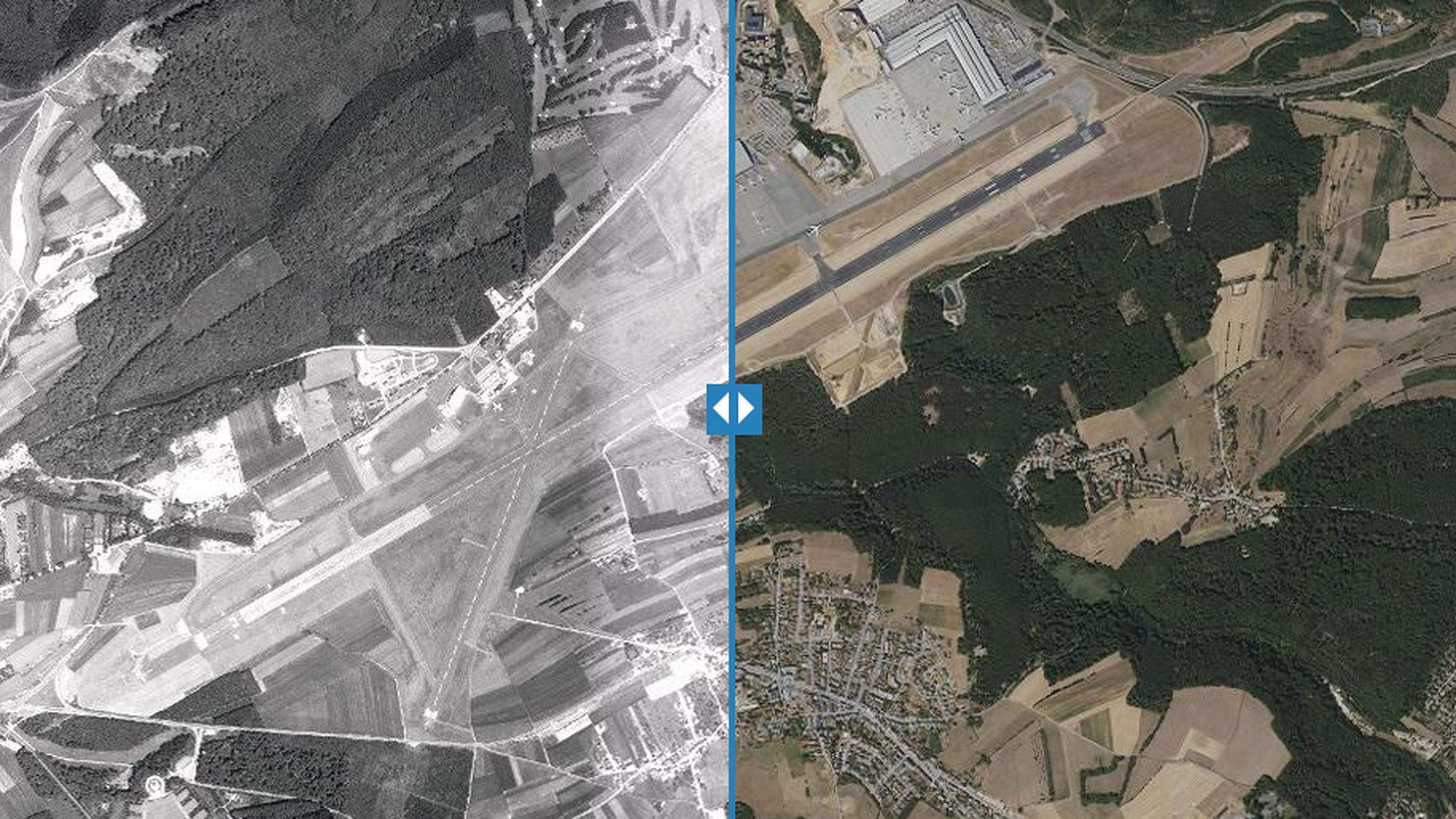 L’aéroport du Findel, en 1967 et en 2024.
