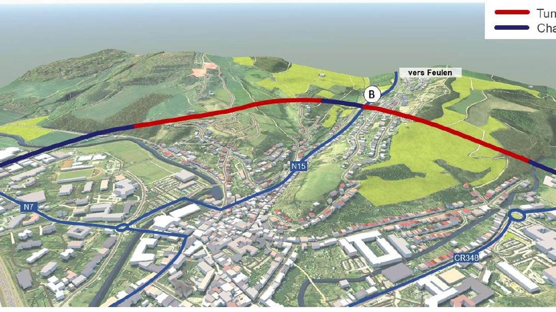 En partant de l’échangeur Ettelbruck de la B7, ce projet de contournement d'Ettelbrück aura non seulement une intersection avec la N15 au niveau de la route de Bastogne, mais sera prolongé par un tunnel jusqu’à Warken.