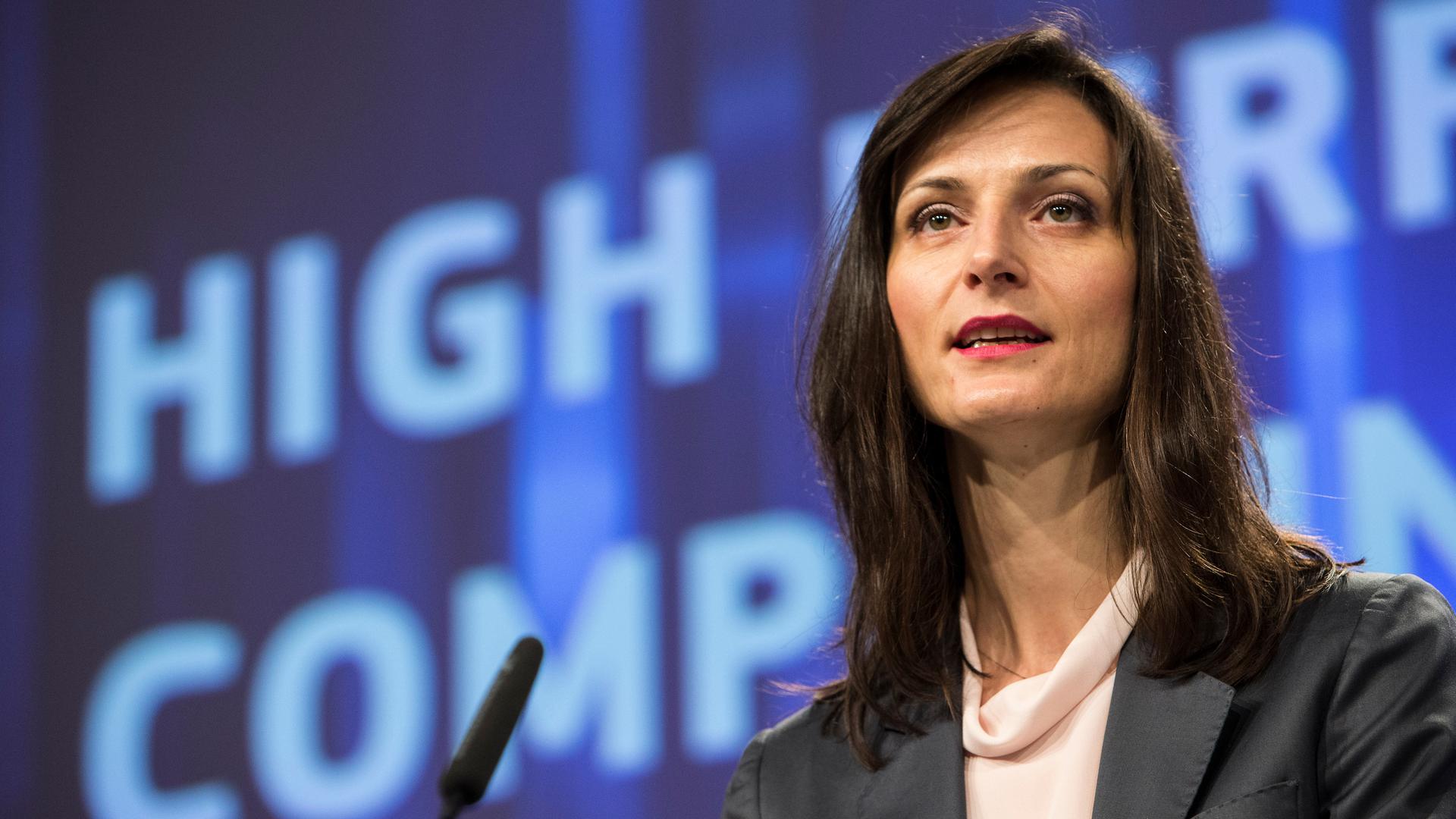 Mariya Gabriel ce jeudi dans la salle de presse du Berlaymont à Bruxelles.