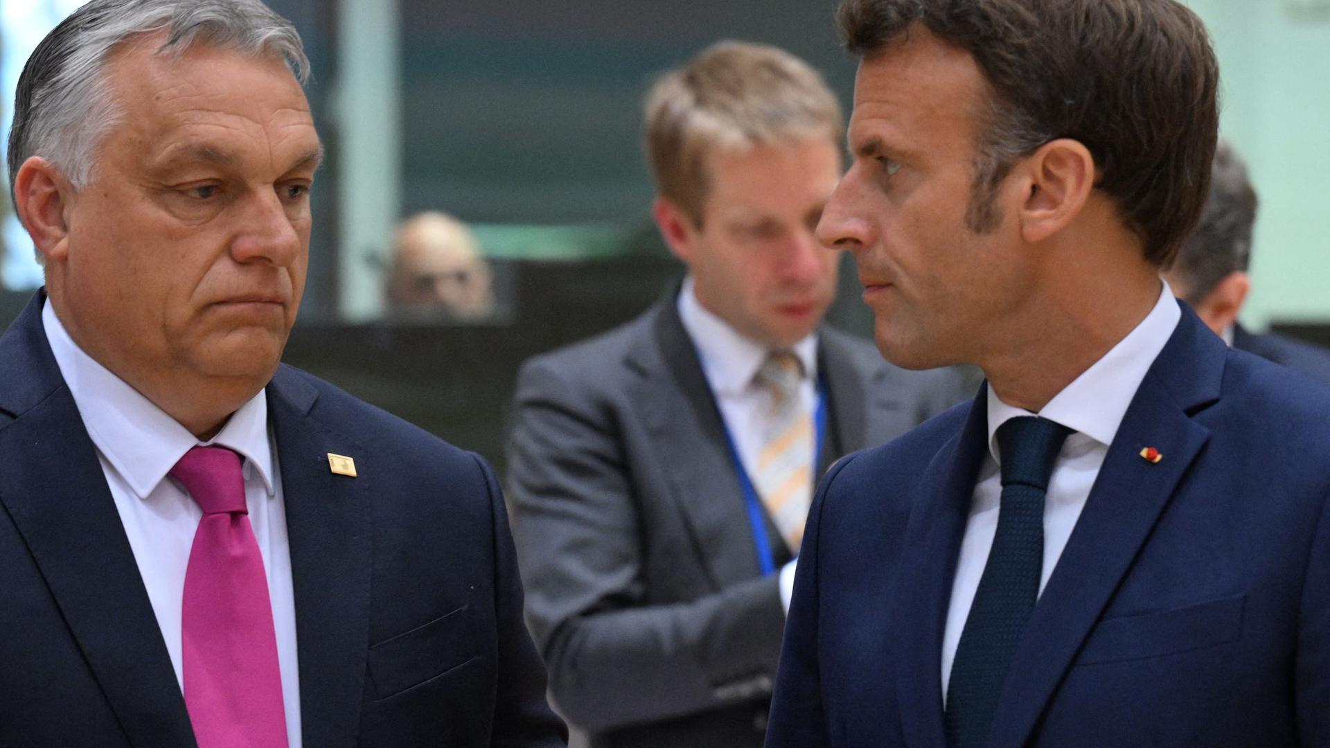 Emmanuel Macron en discussion avec Viktor Orban. 